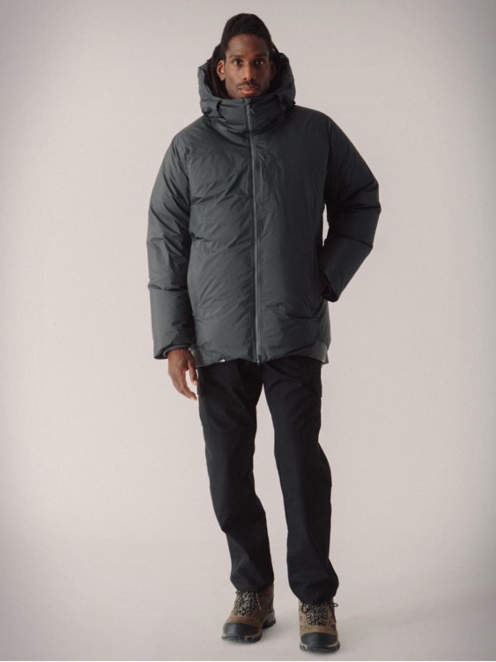 Men's Insulated Hooded Down Jacket - Dark Gray